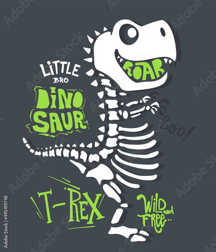 Fototapeta Naklejka Na Ścianę i Meble -  Cool dinosaur skeleton, vector shirt print design