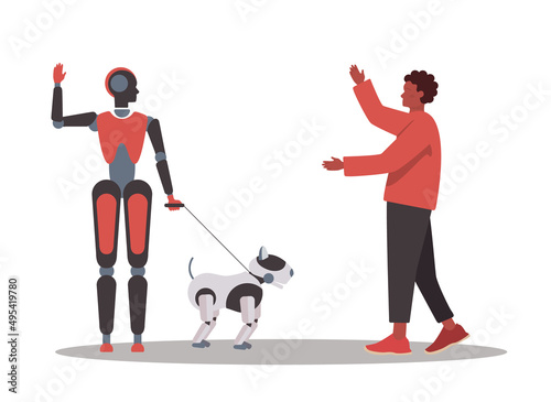 Robot concept. Artificial intelligence as a part of human routine.