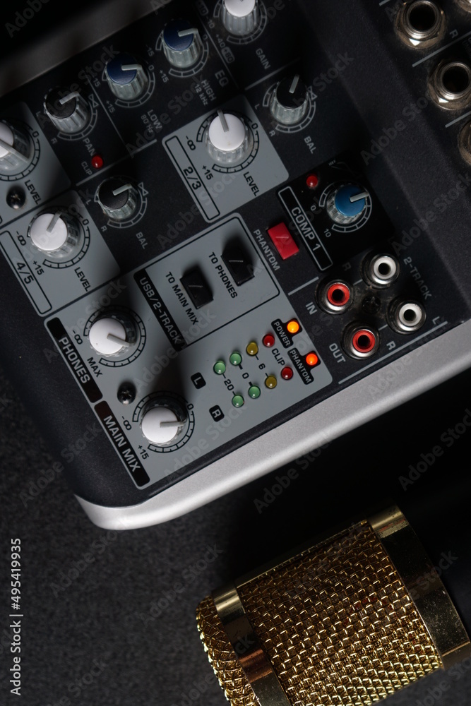 Fototapeta premium Dark Mixer Audio Recording Studio