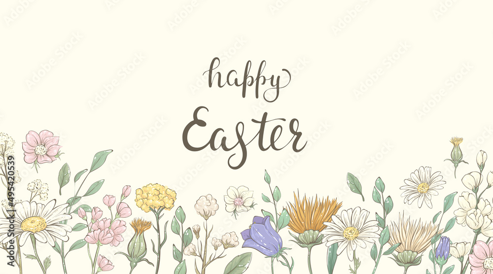 Fototapeta premium Easter cards with hand drawn spring flowers