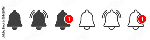 Notification bell alarm icon. Alarm symbol. Ringing bells. Incoming inbox message. Alarm clock and smartphone application alert. Social media element. New message symbol flat style. Stock vector.
