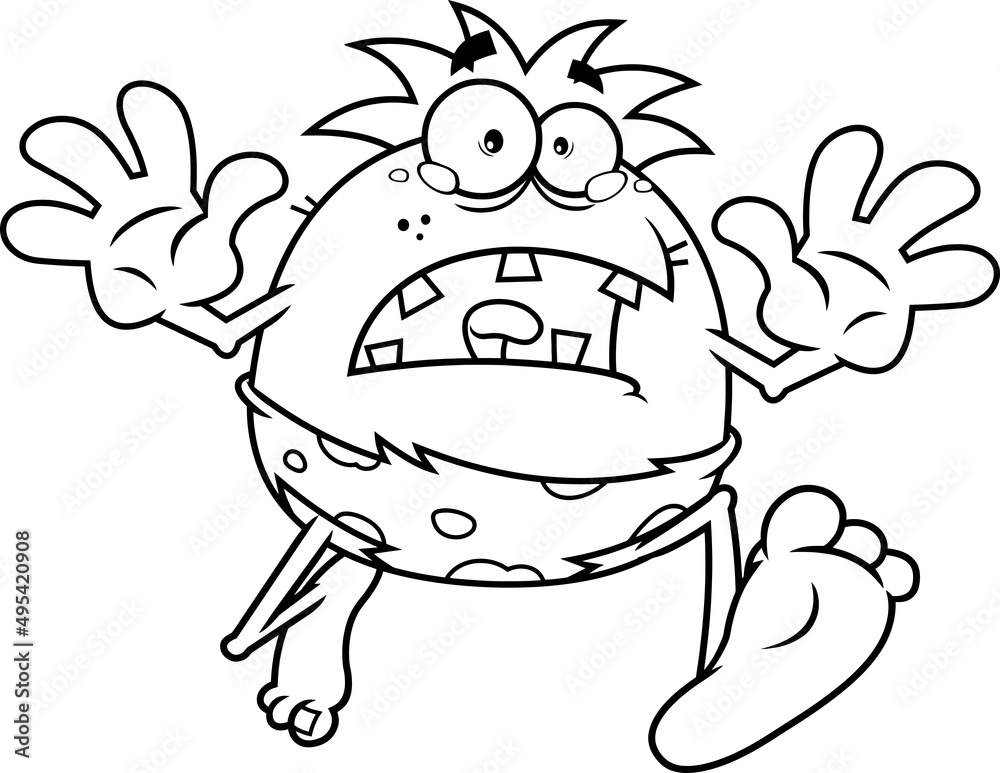 Outlined Scared Caveman Cartoon Character Running Front. Vector Hand Drawn Illustration Isolated On White Background Outlined Scared Caveman Cartoon Character Running Front. Vector Hand Drawn Illustration Isolated On White Background