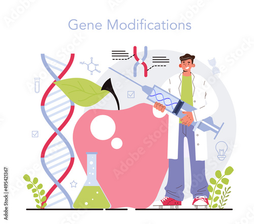 Bioengineering concept. Biotechnology for food engineering. Scientist study,