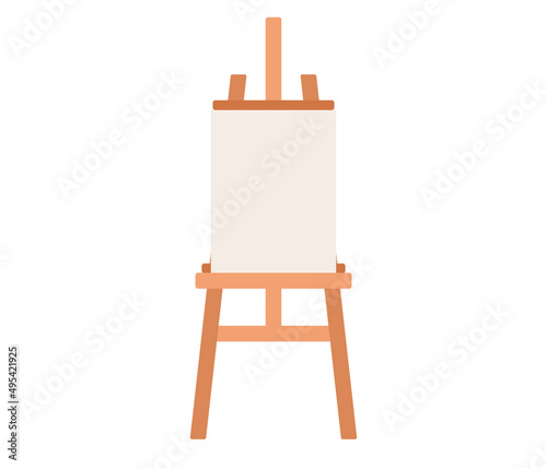 Wooden easel or art board with mock up blank canvas. Artist icon. Art sign. Vector flat illustration