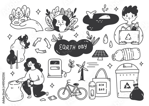 Hand Drawn Earth Day Concept Doodle Vector Illustration 