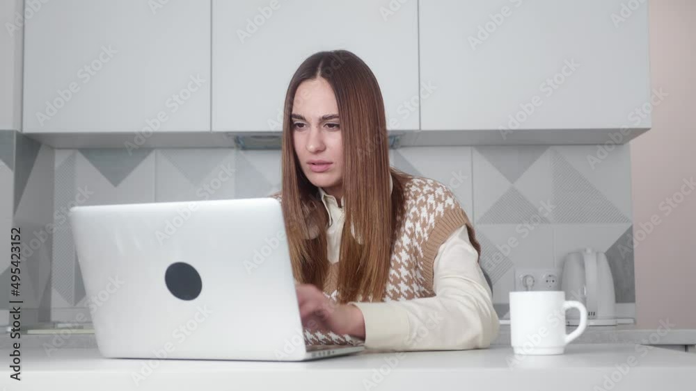 Shocked businesswoman getting bad results of project. Woman finding mistakes Shocked businesswoman getting bad results of project. Woman finding mistakes