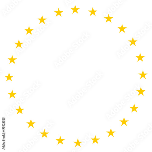 Circle of 24 stars. Yellow vector silhouette shape II.
