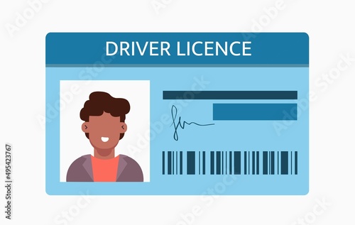 Driver license card with man on the photo and ID number. Vector