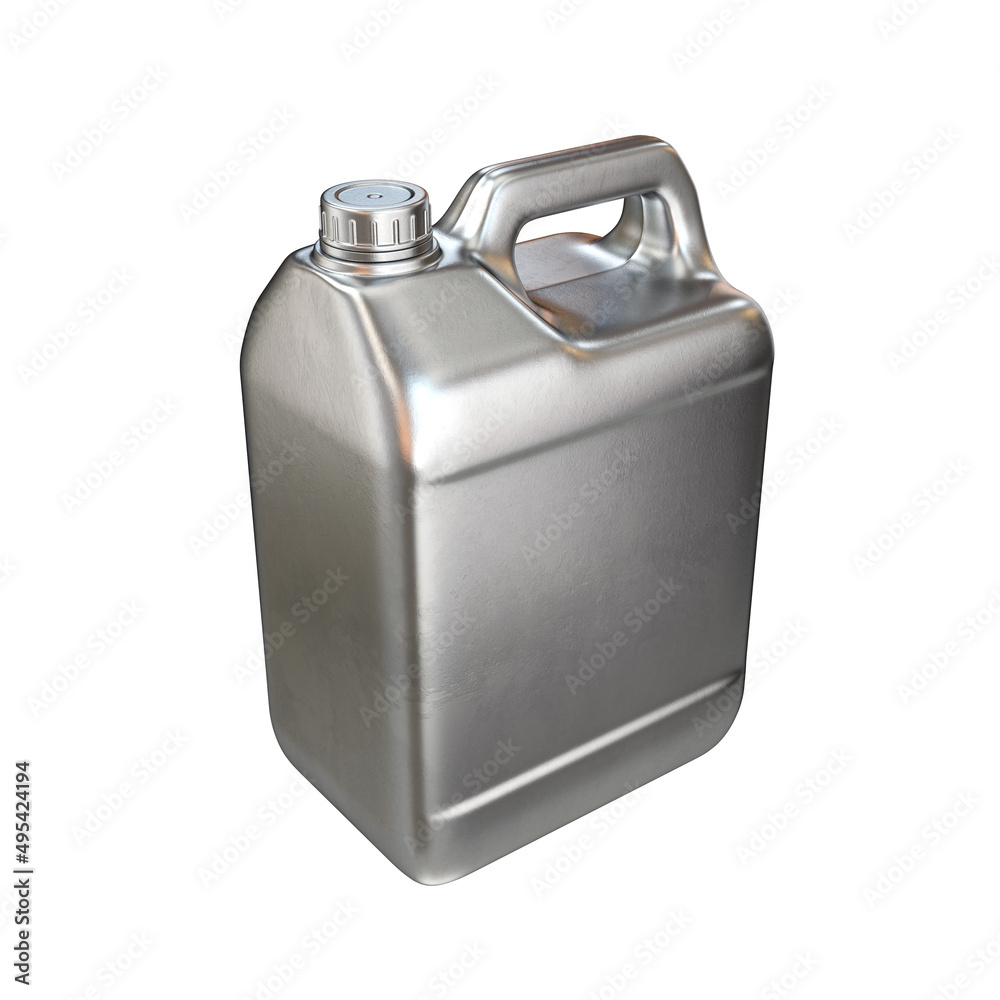 Silver plastic canister on a white background, 3d render
