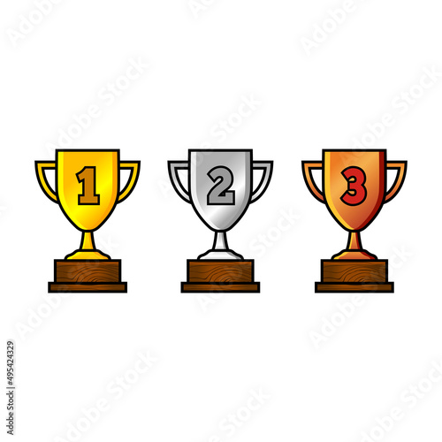 golden, silver, bronze trophy icon vector illustration
