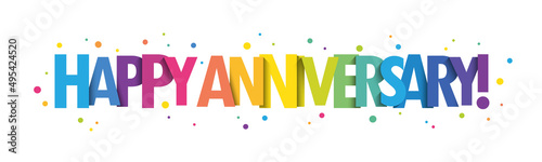 Photographie HAPPY ANNIVERSARY! bright vector typography banner with colorful dots