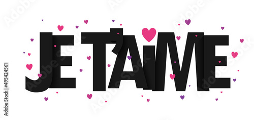 JE T'AIME black and pink typography banner with hearts