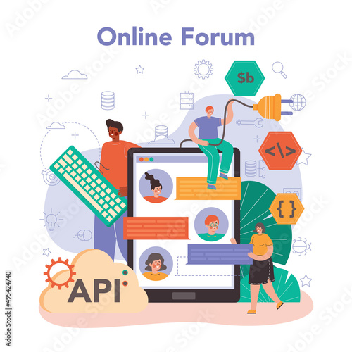 Back end development online service or platform. Software development