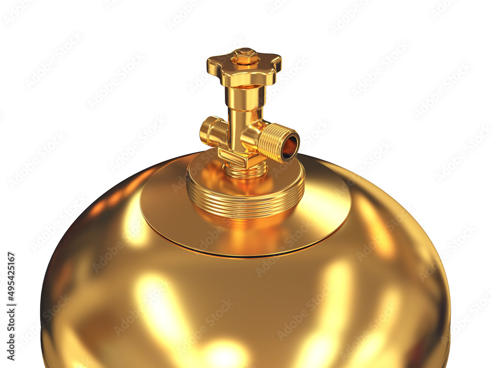 Gold gas cylinder with a valve on a white background, 3d render Gold gas cylinder with a valve on a white background, 3d render