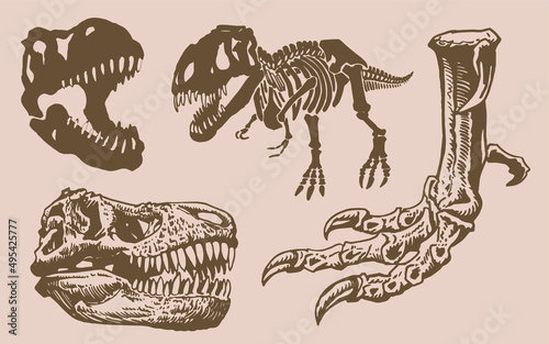 Graphical vintage set of dinosaurs ,sepia background,vector  illustration