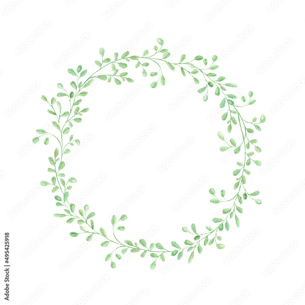 Delicate round frame of green leaves on a white background Delicate round frame of green leaves on a white background