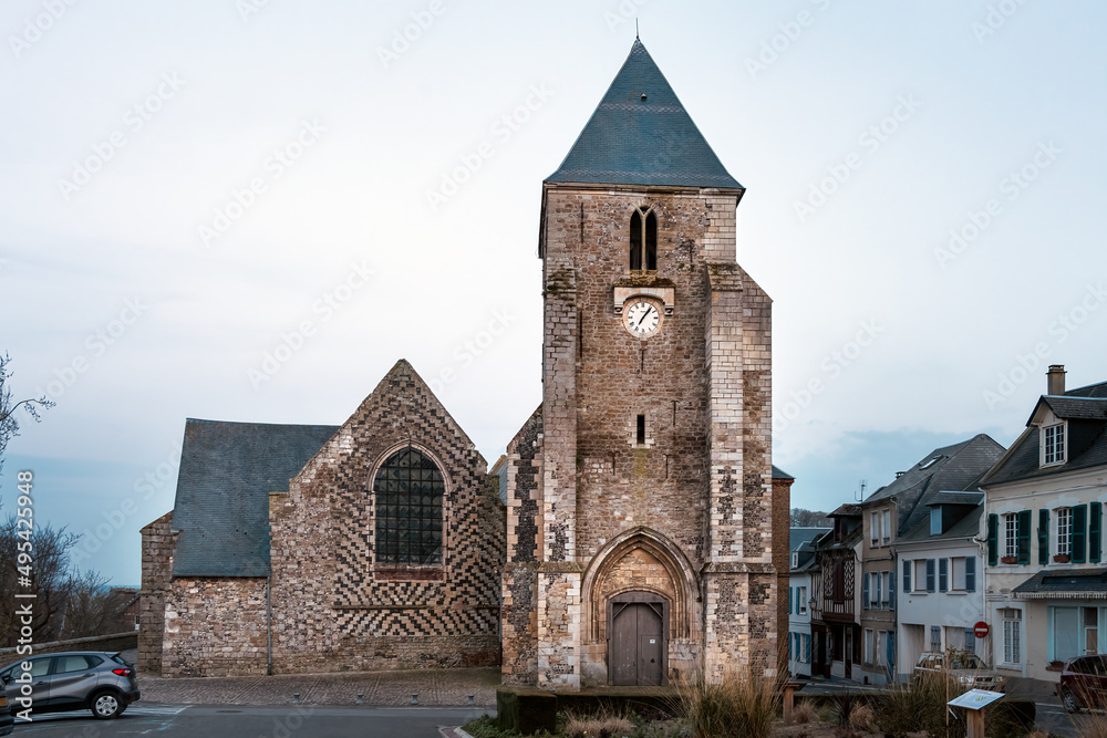 Saint Martin church in Saint Valery sur Somme, built of flint and shingle, France