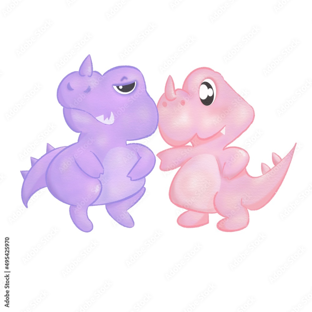 Painted to dinosaurs, pink and purple colors, cute, cartoon. Painted to dinosaurs, pink and purple colors, cute, cartoon.