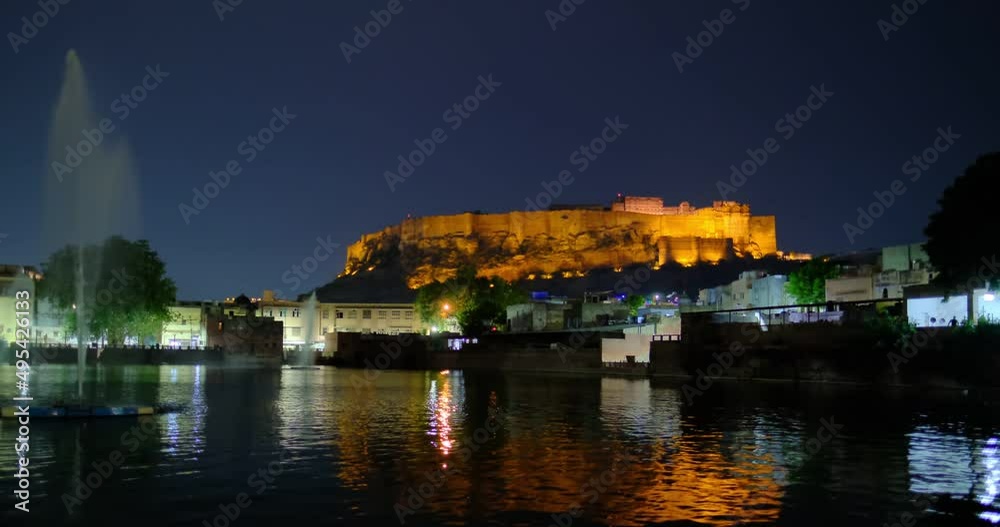 Night Jodhpur city: view of lake and Mehrangarh Fort. Rajasthan, India Night Jodhpur city: view of lake and Mehrangarh Fort. Rajasthan, India