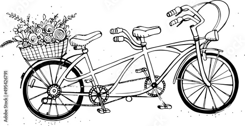 Hand Drawn Tandem City Bicycle Illustration