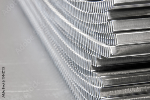 shiny waves of metal. bent aluminum foil. macro photo of corrugation