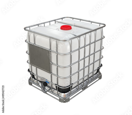 IBC container for liquids of white color on a white background, 3d render