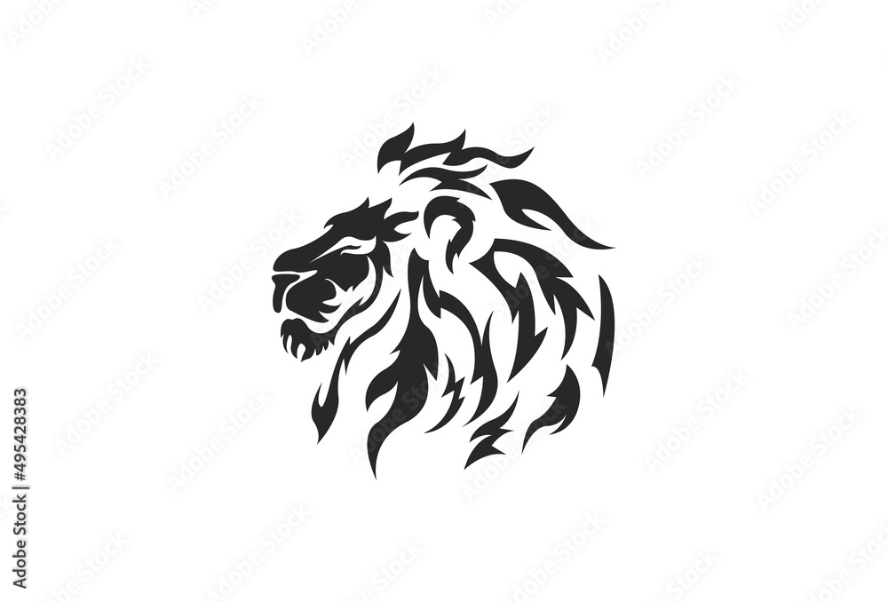 Angry, Roar Lion Head, Black And White, Vector Logo Design, Illustration, Template