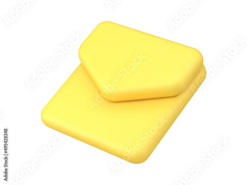 Glossy yellow envelope diagonally placed new message online notification 3d icon isometric vector