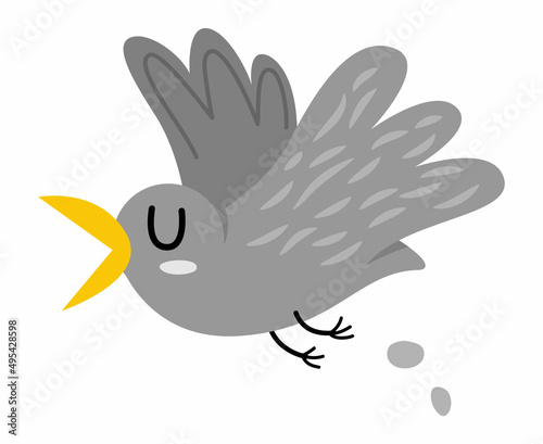 Vector flying seagull icon. Cute pooping sea bird illustration. Funny pirate party element for kids. Sea gull picture isolated on white background.