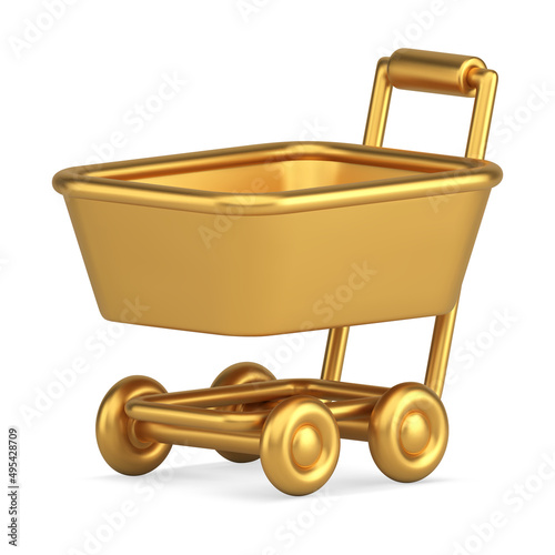 Expensive metallic glossy supermarket trolley grocery shopping goods transportation 3d icon vector