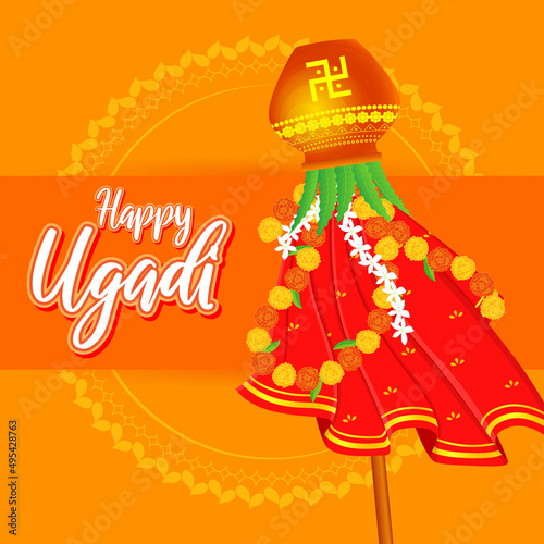Vector illustration concept of Happy Ugadi Or gudi padwa, indian festival