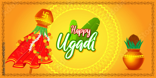 Vector illustration concept of Happy Ugadi Or gudi padwa, indian festival