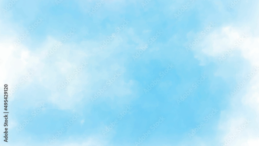 Watercolor blue sky with white cloud vector illustrator