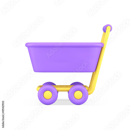 Realistic 3d icon purple shopping pushcart purchase transportation delivery service vector