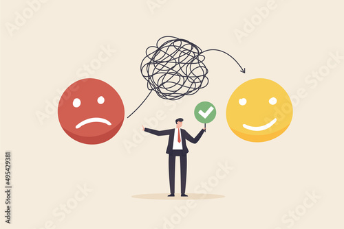Positive thoughts shift from feeling sad. Optimism and the power of mind to change mood, behavior, decision-making powers.