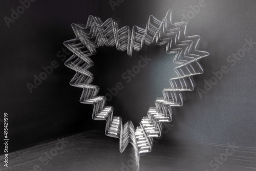 heart made of aluminum corrugation, photography and processing by zooming during shooting