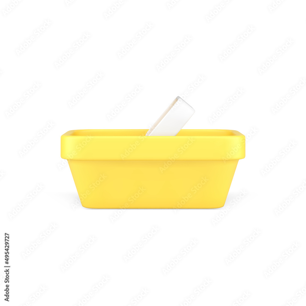 Yellow shopping basket grocery purchasing carrying realistic 3d icon vector illustration Yellow shopping basket grocery purchasing carrying realistic 3d icon vector illustration