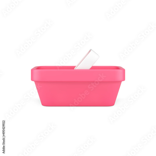 Marketing pink shopping basket adding goods digital store online purchasing realistic 3d icon vector