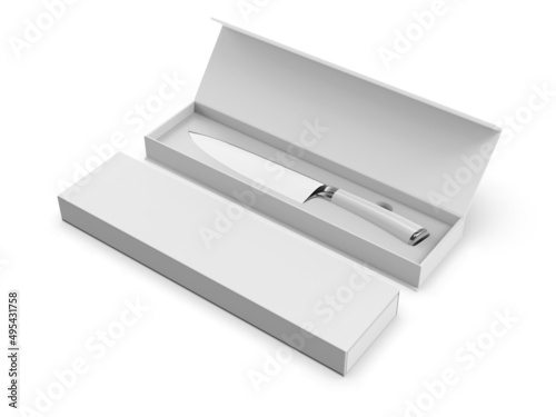 Blank Knife with hard box packaging for mockup. 3d render illustration.