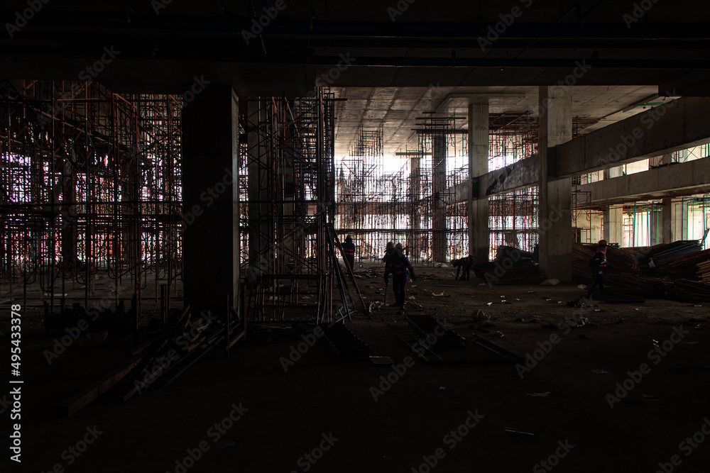 Concrete formwork and scaffolding on a construction site. Concrete formwork and scaffolding on a construction site.