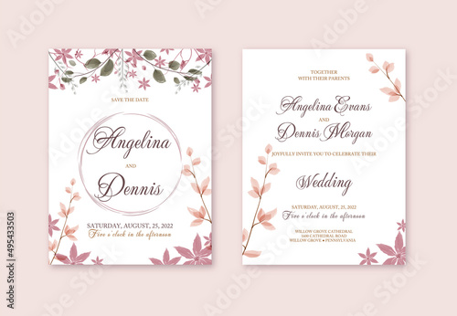 The tender watercolor wedding invitation with floral print