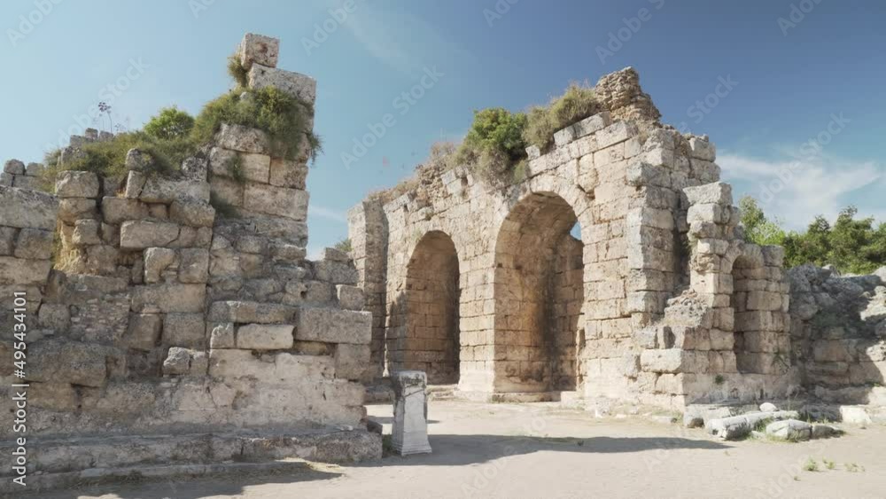 Scenic ruins of the Roman baths in Perge (Perga) at Turkey Scenic ruins of the Roman baths in Perge (Perga) at Turkey
