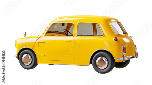 3d render of yellow vintage car on white background.