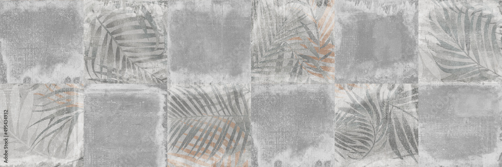 leaves with cement texture, grunge tiles background leaves with cement texture, grunge tiles background