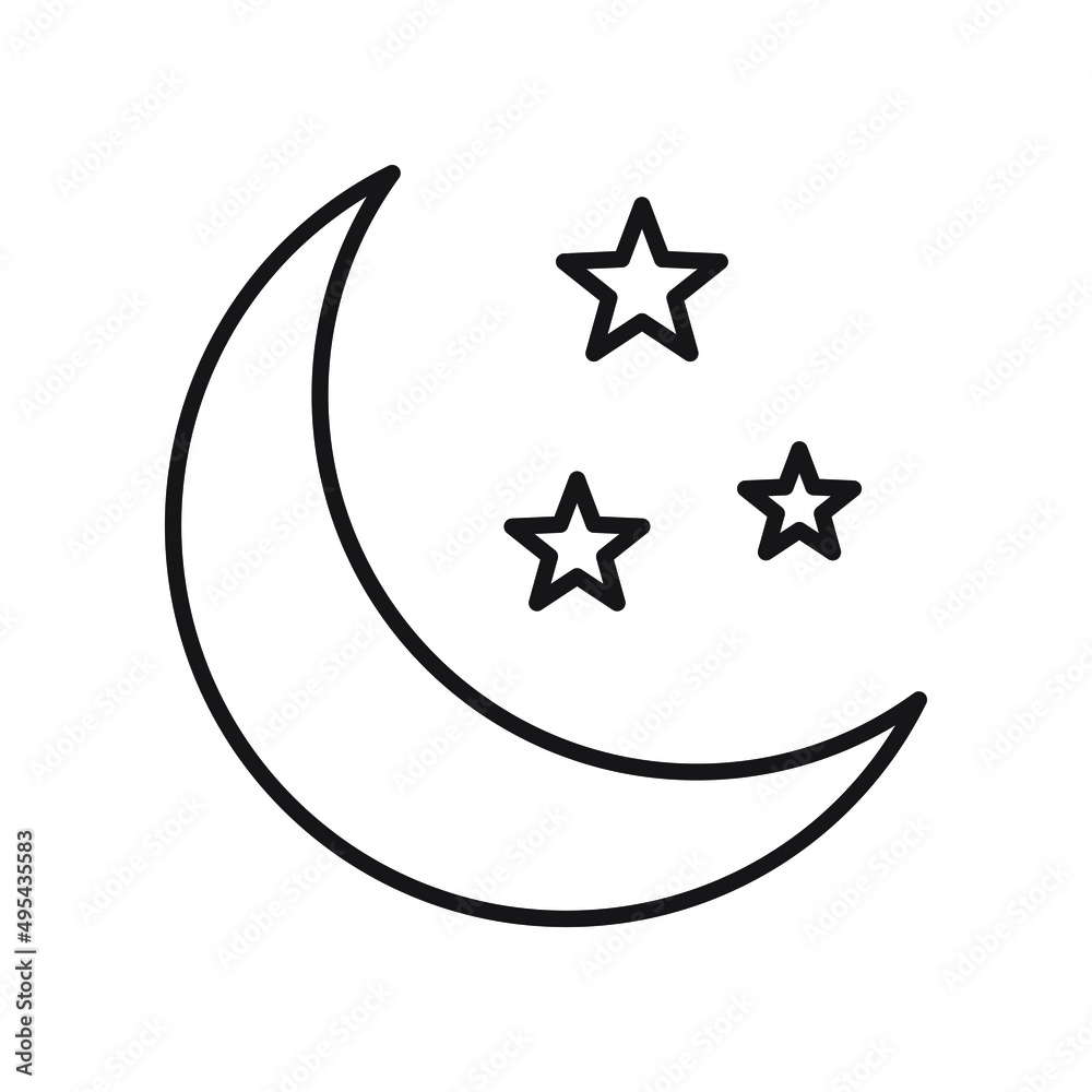 Moon With Stars Line Icon On White Background. Minimalist style. Moon With Stars Line Icon On White Background. Minimalist style.