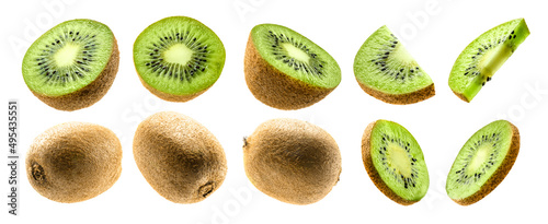 Tela Kiwi fruit levitating on a white background