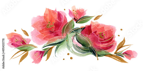 Pink watercolor floral chaplet composition with delicate rose flowers