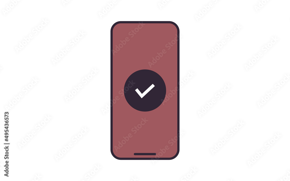 Check mark on smartphone and confirmation flat illustration. Check mark on smartphone and confirmation flat illustration.