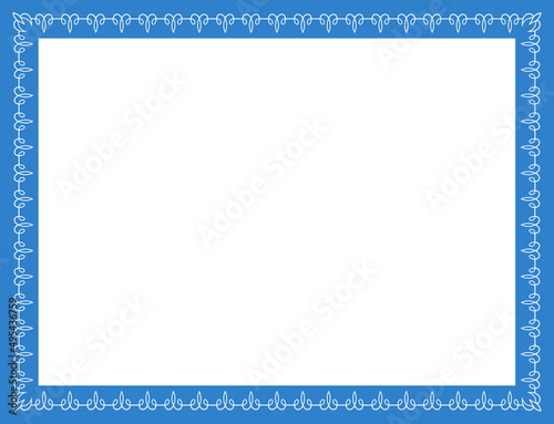 Blue and white vector horizontal background with beautiful border frame. Gender reveal party invitation card or package label design. Copy space for your text