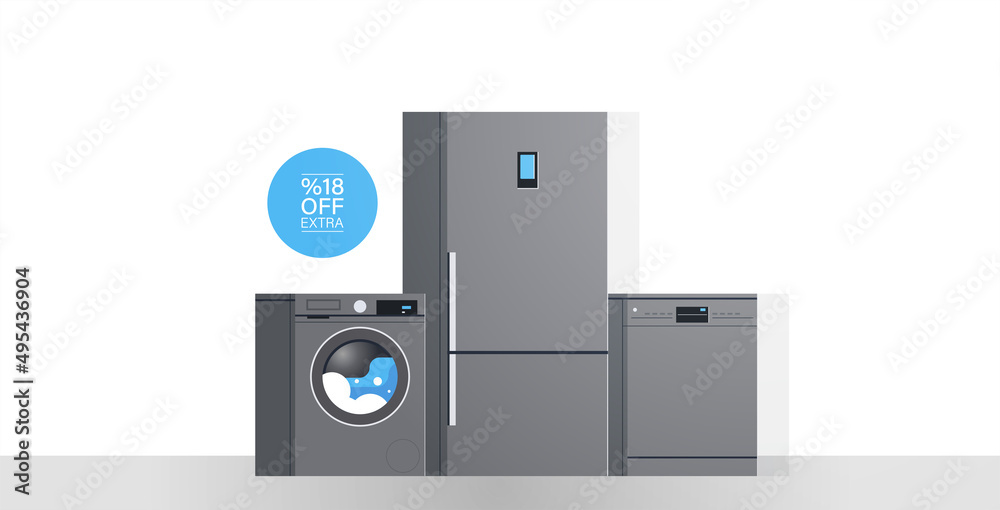 Set of different home appliances campaign banner house equipment flat illustration. Set of different home appliances campaign banner house equipment flat illustration.
